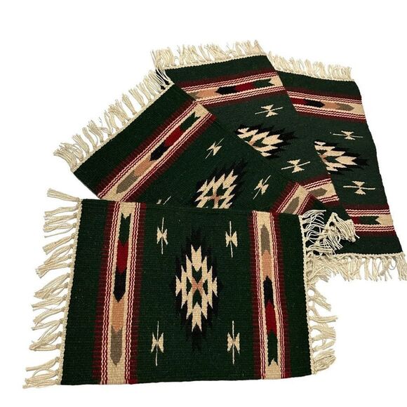 El Paso Saddle Blanket Co  Southwestern Wool Rug Placemats Set of 4. - Picture 8 of 8